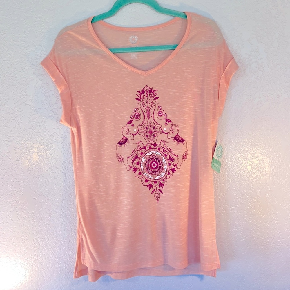 Brisas rolled sleeve yoga tee. Pink and peach. Soft. Size Small.  NWT (tags)